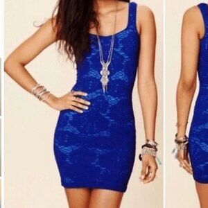 Intimately by Free People Mini Lace Bodycon Blue Dress XS